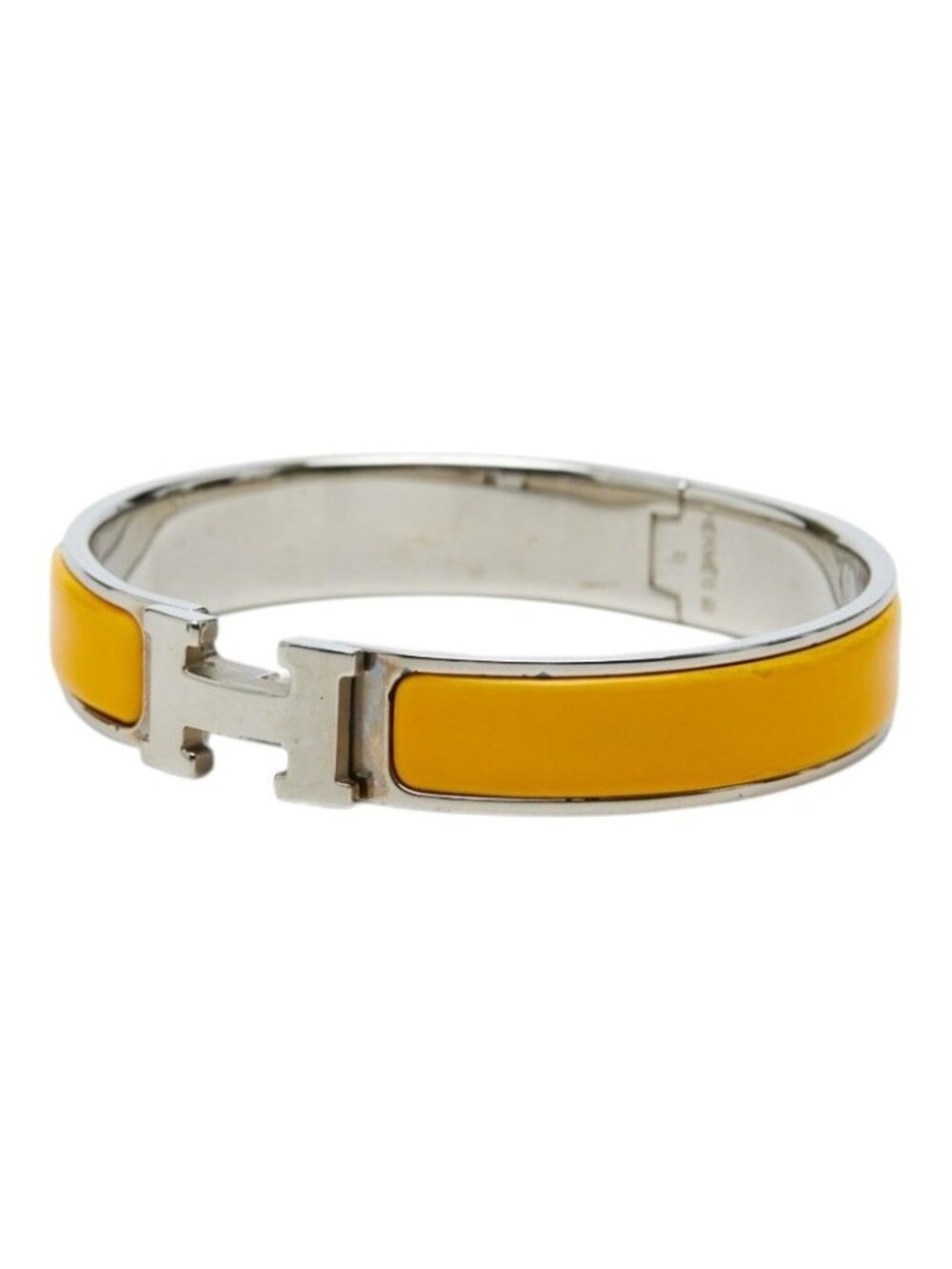 Hermes Click PM Bangle Silver Orange Metal Enamel Bracelet